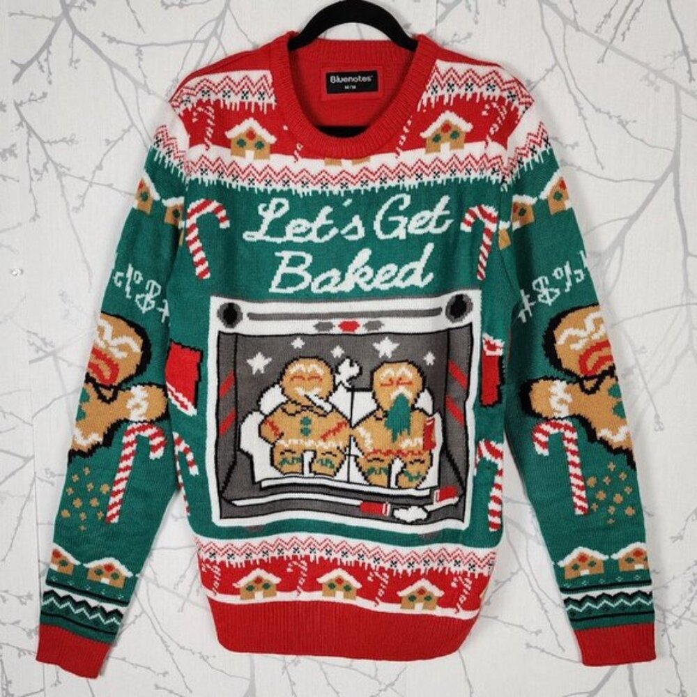Bluenotes Gingerbread Funny Print Crewneck Ugly Christmas Sweater